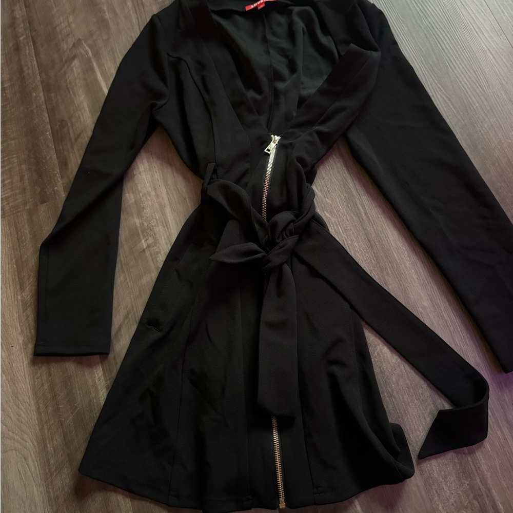Black Zip-Up Jacket with Belt